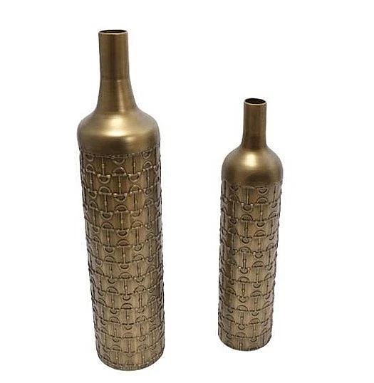 Uma Metal Decorative Vase with Embossed Umbrella Detailing in Brass 21736