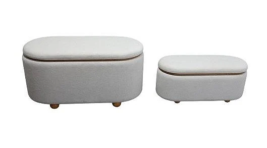 Uma White Fabric Upholstered Home Bench with Brown Wooden Legs (1 set) 21743