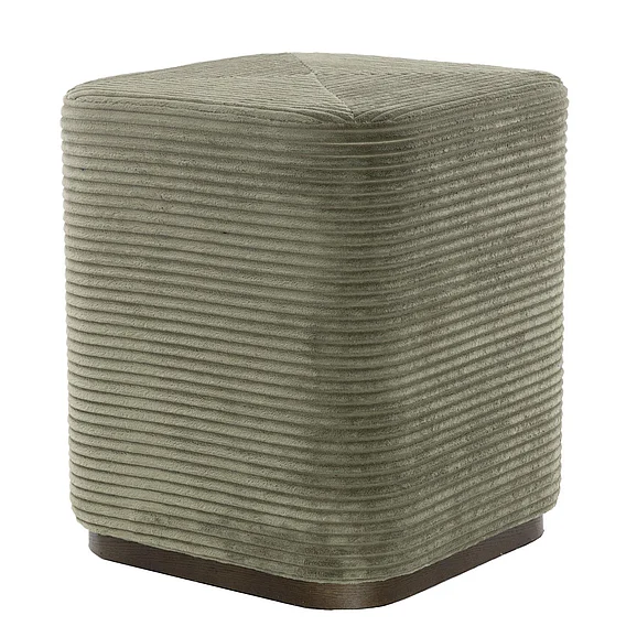 UMA Green Velvet Upholstered Room Ottoman with Brown Wooden Base 21748