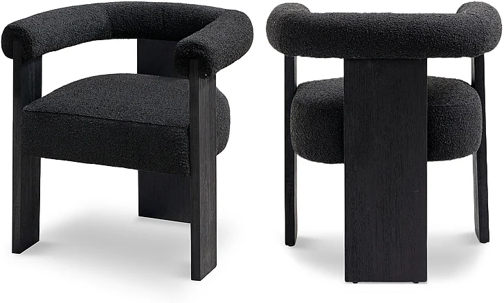 Meridian Barrel Boucle Fabric Dining Chair in Black Boucle Fabric 565Black-C