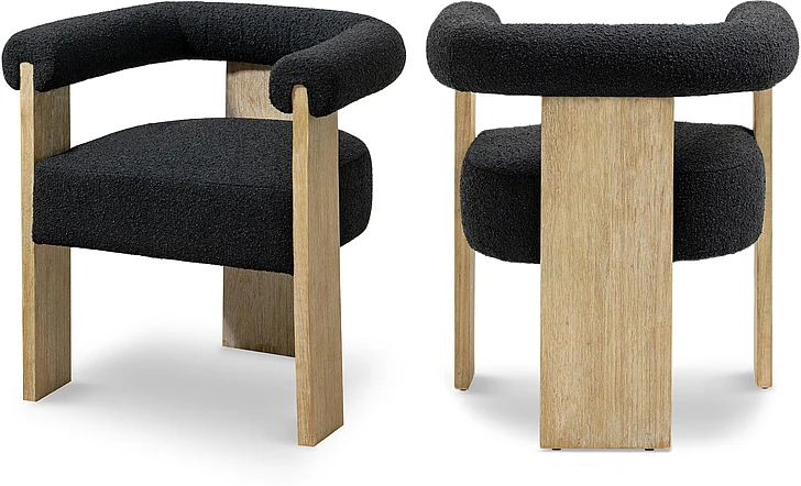 Meridian Barrel Boucle Fabric Dining Chair in Black Boucle Fabric 566Black-C