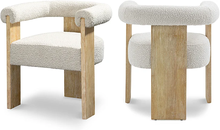 Meridian Barrel Boucle Fabric Dining Chair in Cream Boucle Fabric 566Cream-C