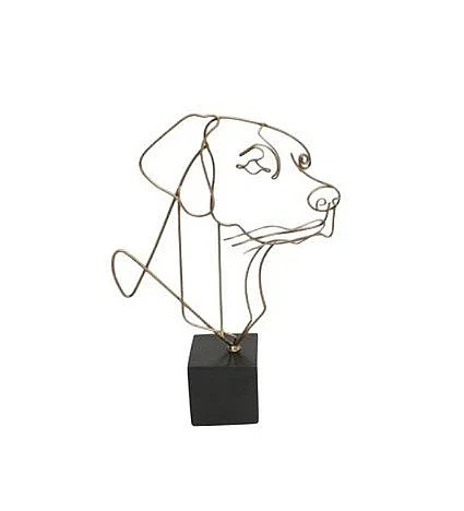 Uma Metal Dog Coiled Decorative Sculpture with Black Cube Base in Gold 21759