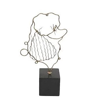 Uma Gold Metal Poodle Dog Coiled Decorative Sculpture with Black Cube Base 21763