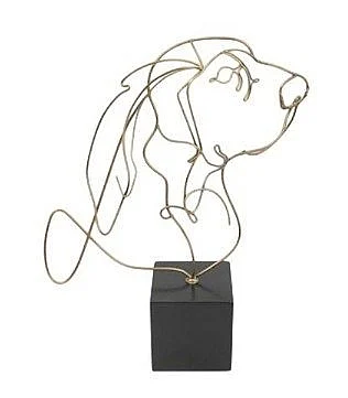 Uma Gold Metal Dog Coiled Decorative Sculpture with Black Cube Base 21769