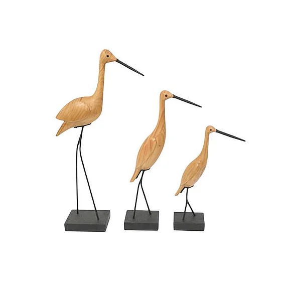 UMA Wood Bird Handmade Decorative Sculpture with Black Base in Light Brown 21771