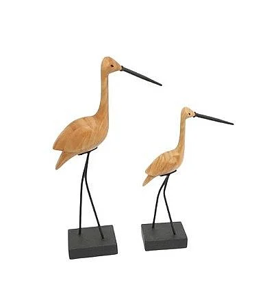 Uma Brown Wood Bird Decorative Sculpture with Black Base (Set of 2) 21772