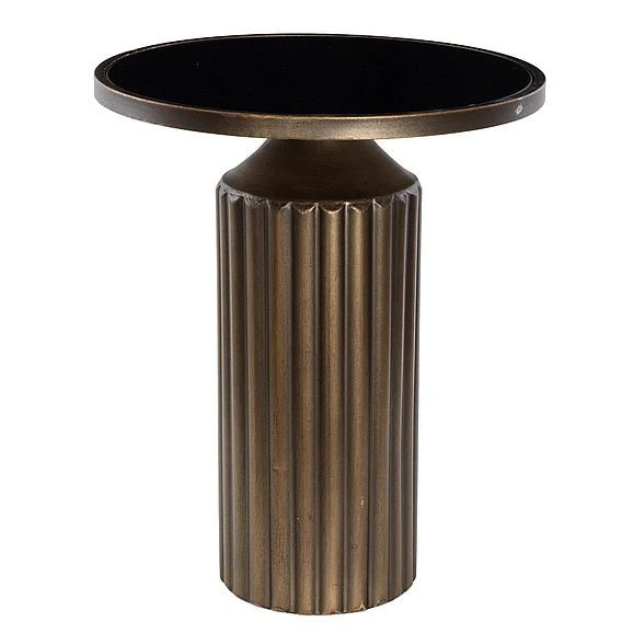UMA Bronze Metal Ribbed Side End Accent Table with Black Glass Tabletop 21811