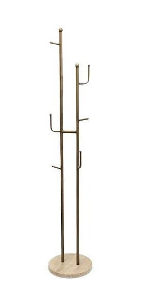 Uma Gold Metal 5 Hook Freestanding Coat Rack with Cream Marble Base 21817