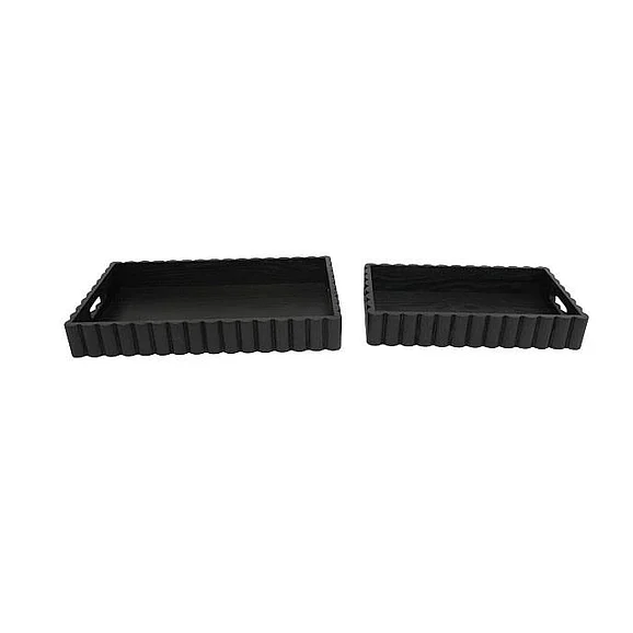 UMA Wooden Ribbed Decor Tray with Handles in Black 21827