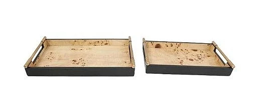 Uma Black Wooden Living Room Decor Tray with Brown Interior and Handles 21836