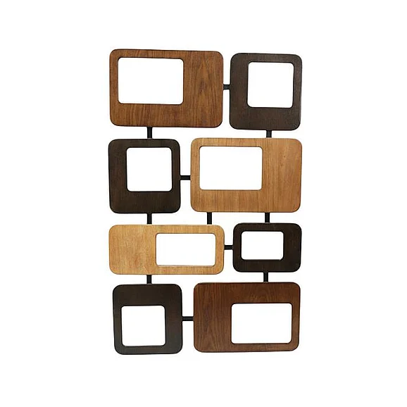 UMA Wooden Geometric Home Wall Decor with Black Metal Backing in Brown 21839
