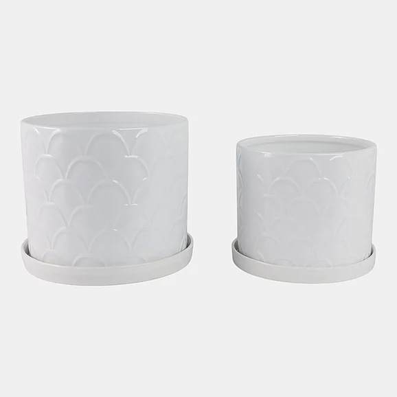 Sagebrook Home S/2 10/12" Scallop Planter, White 21844