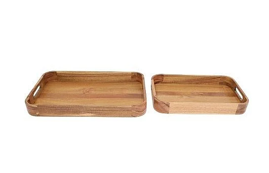 Uma Wood Handmade Living Room Decor Tray with Handles in Brown 21854