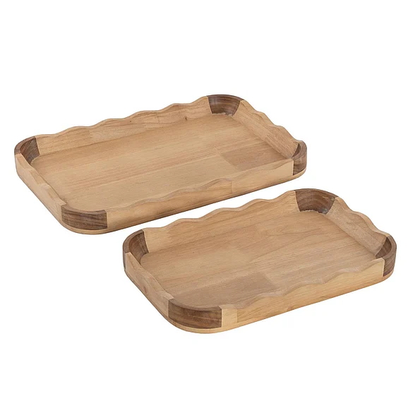 UMA Brown Wood Handmade Wavy Decor Tray 21855
