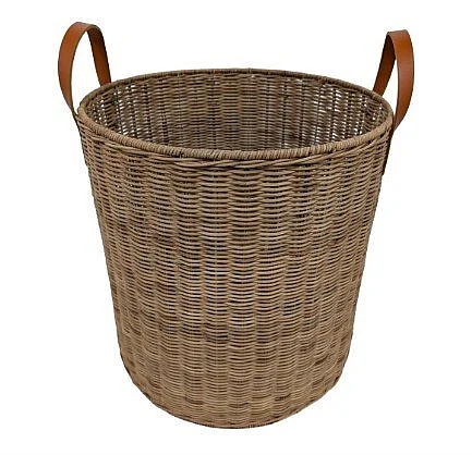 Uma Brown Rattan Handmade Woven Decorative and Functional Storage Basket with Leather Handles 21865