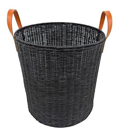Uma Rattan Basket Leather Handle Black 21870