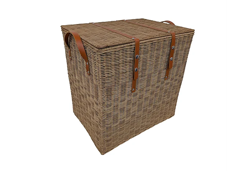UMA Rattan Handmade Woven Decorative and Functional Storage Basket with Leather Handles in Brown 21876