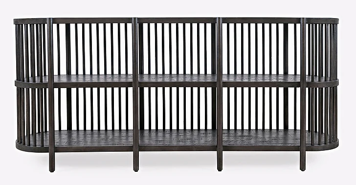 Jofran Rhapsody Mid-Century Modern 72" Open Storage Sideboard Cabinet in Black Wash 2190-72