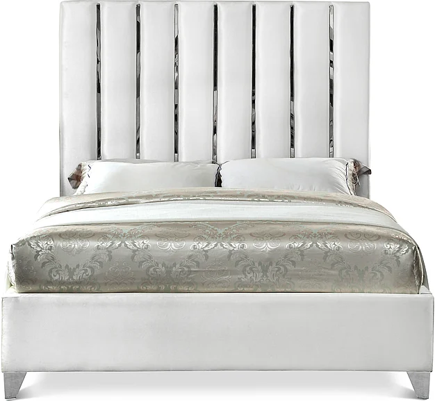 Meridian Enzo Velvet Full Bed in White Velvet EnzoWhite-F