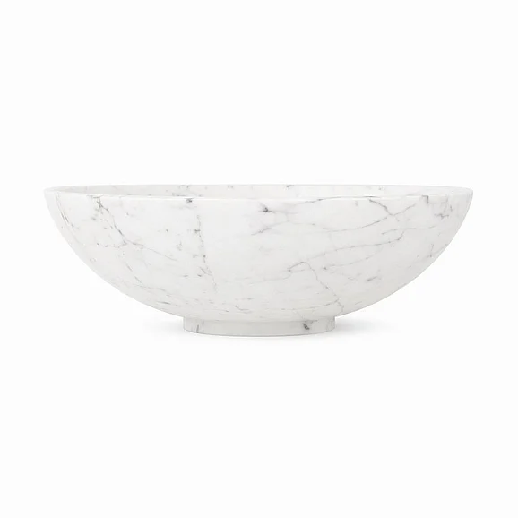UMA White Marble Large Decorative Bowl with Gray Accents and Elevated Base 21962