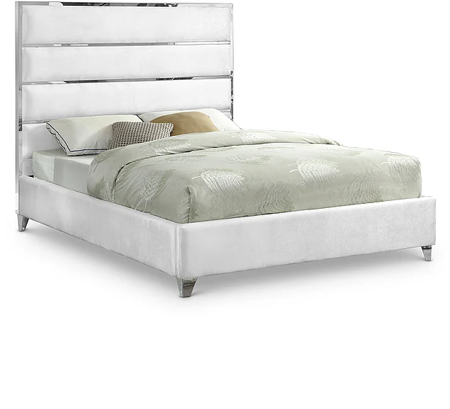 Meridian Zuma Velvet Full Bed in White Velvet ZumaWhite-F