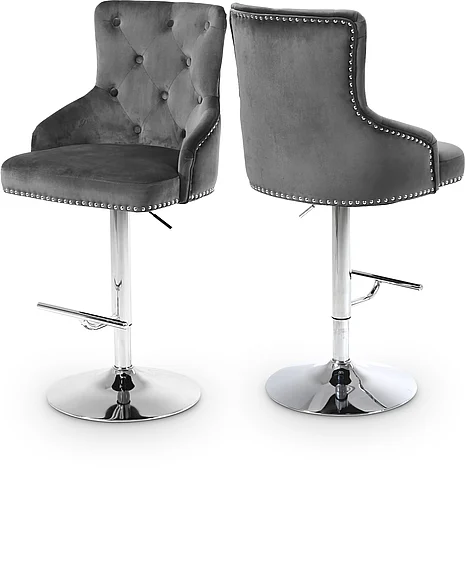 Meridian Claude Velvet Adjustable Bar | Counter Stool in Grey Velvet 709Grey