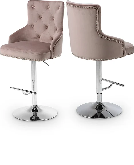Meridian Claude Velvet Adjustable Bar | Counter Stool in Pink Velvet 709Pink