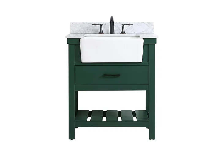 Elegant 30 In. Single Bathroom Vanity in Green with Backsplash VF60130GN-BS