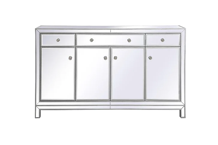 Elegant Reflexion 60 In. Mirrored Credenza in Antique Silver MF72060S