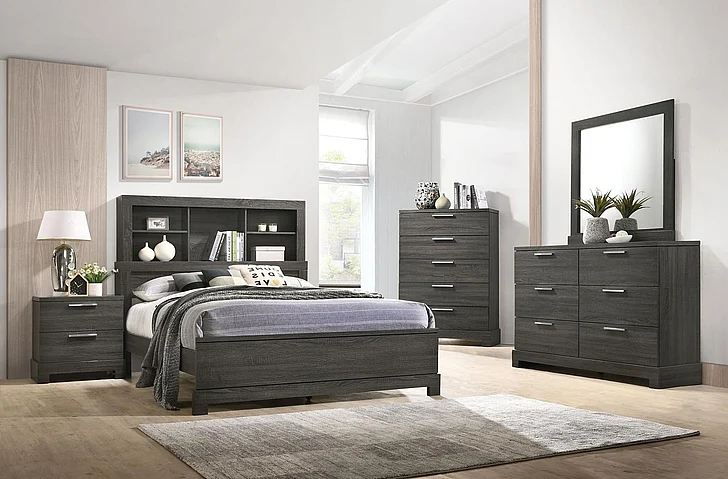 ACME Lantha 2pc Bookcase Panel Bedroom Set in Grey Oak
