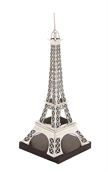 UMA Silver Aluminum Metal Eiffel Tower Decorative Sculpture, 16" x 16" x 42" | 22084