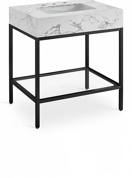 Meridian Marmo 30" Bathroom Vanity in Black Engineered Marble 407White-30