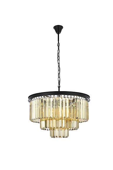 Elegant Sydney 9 Light Matte Black Chandelier Golden Teak (Smoky) Royal Cut Crystal 1231D26MB-GT/RC