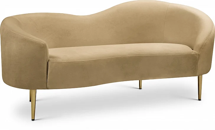 Meridian Ritz Velvet Loveseat in Camel Velvet 659Camel-L