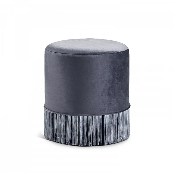 Meridian Teddy Velvet Ottoman | Stool in Grey Velvet 130Grey