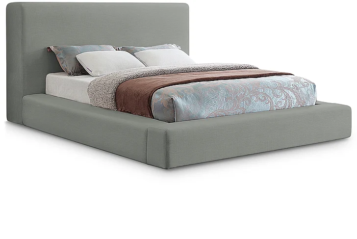 Meridian Devin Linen Textured Fabric Queen Bed in Grey Linen Textured Fabric DevinGrey-Q