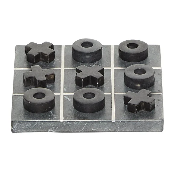 UMA Black Marble Tic Tac Toe Home Decor Game Set with Silver Metal Accents, 6" x 6" x 1" | 22414