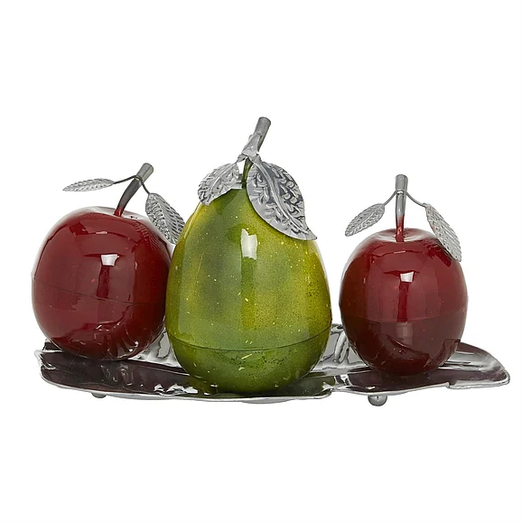 UMA Multi Colored Metal Fruit Decorative Sculpture with Platter, 18" x 10" x 11" | 22417