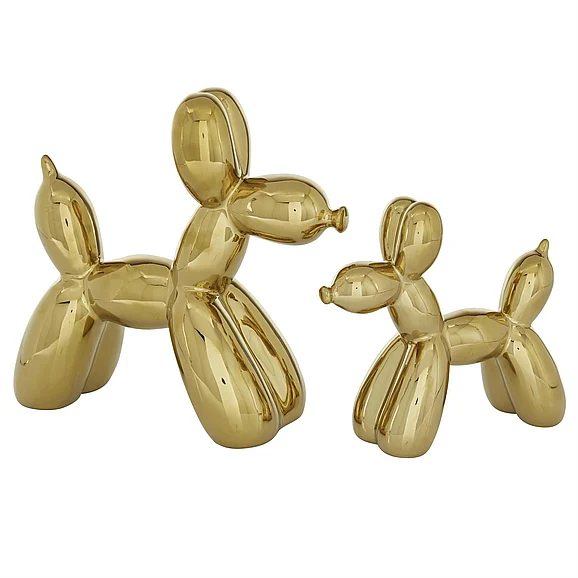 UMA Gold Porcelain Ceramic Dog Balloon Decorative Sculpture, (Set of 2) 9, 7H | 22434