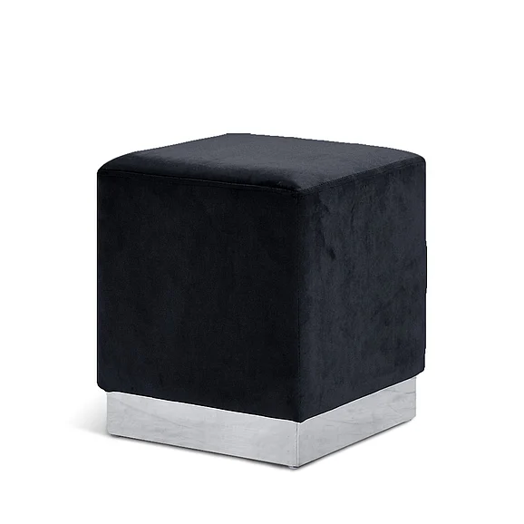 Meridian Jax Velvet Ottoman | Stool in Black Velvet 135Black