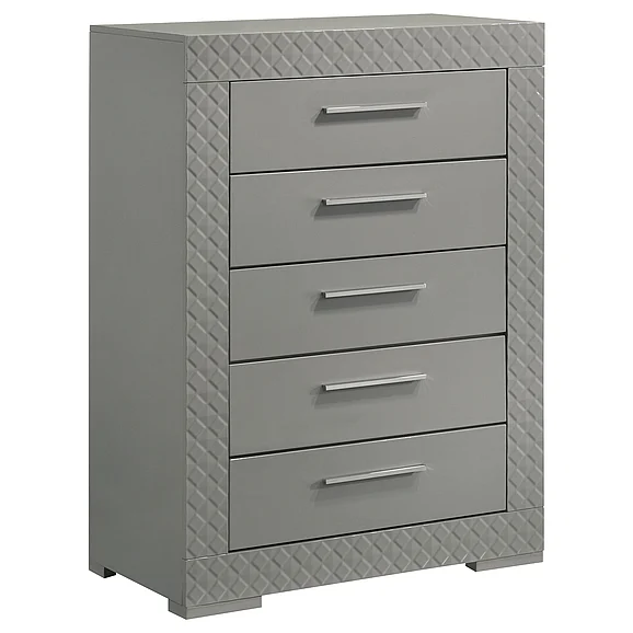 Coaster Ives 5-Drawer Bedroom Chest of Drawers Grey High Gloss 224975