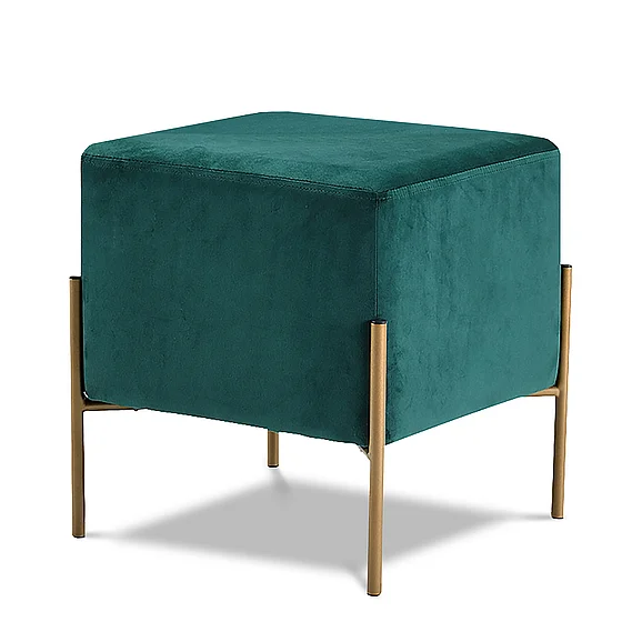 Meridian Isla Velvet Ottoman | Stool in Green Velvet 131Green