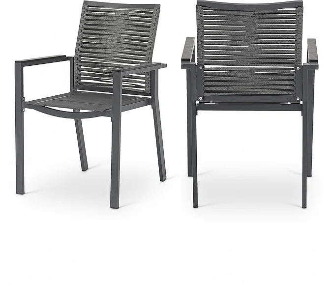 Meridian Maldives Outdoor Patio Dining Arm Chair in Grey Rope Fabric 343Grey-AC