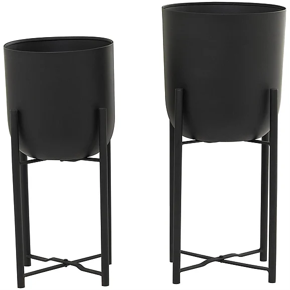UMA CosmoLiving by Cosmopolitan Black Metal Indoor Outdoor Planter with Removable Stand, Set of 2 22, 20H | 22605