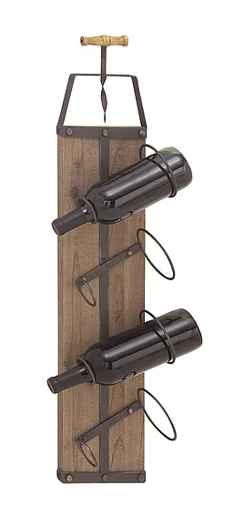 UMA Brown Wood 4 Bottle Wall Wine Rack, 8 x 5 x 32 | 22630