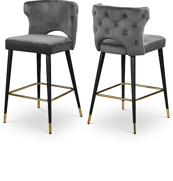 Meridian Kelly Velvet Counter Stool in Grey Velvet 791Grey-C