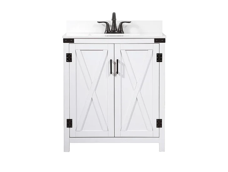 Elegant 30 In. Single Bathroom Vanity in White with Backsplash VF90230WH-BS
