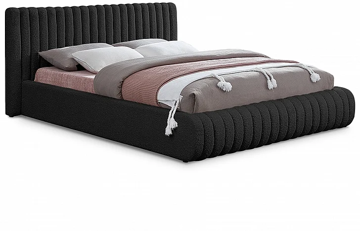 Meridian Nash Boucle Fabric Full Bed in Black Boucle Fabric NashBlack-F