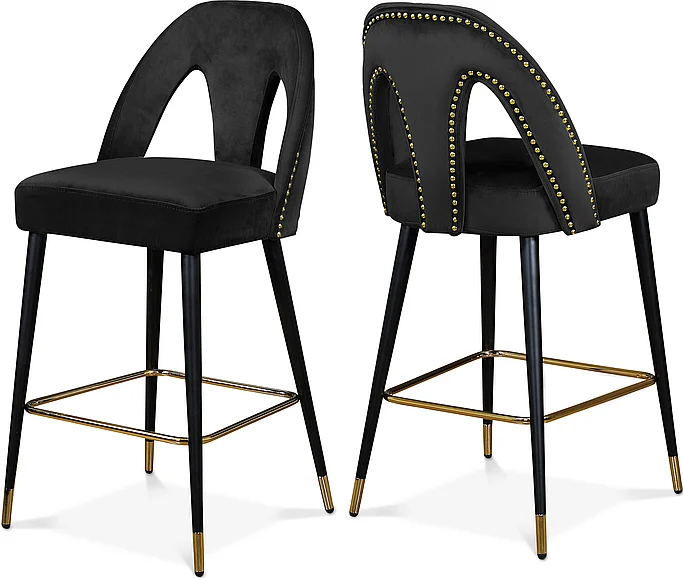 Meridian Akoya Velvet Counter Stool in Black Velvet 795Black-C